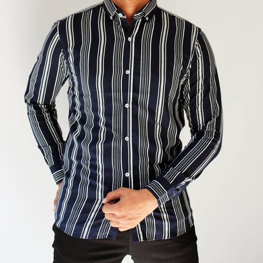 Blue Dotted Strip Linen