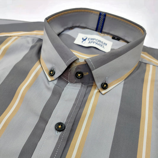 Grey Wide Strip Shirt